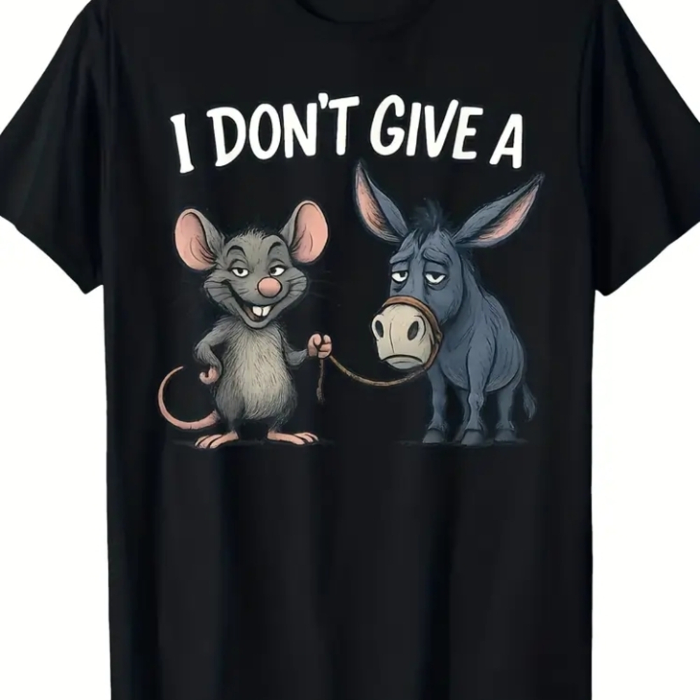 Black Graphic T-Shirt with Cartoon Characters Don't Give A Rats ASs